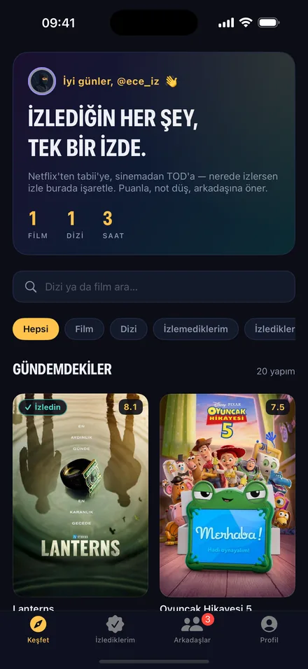 Keşfet ekranı — haftanın gündemi