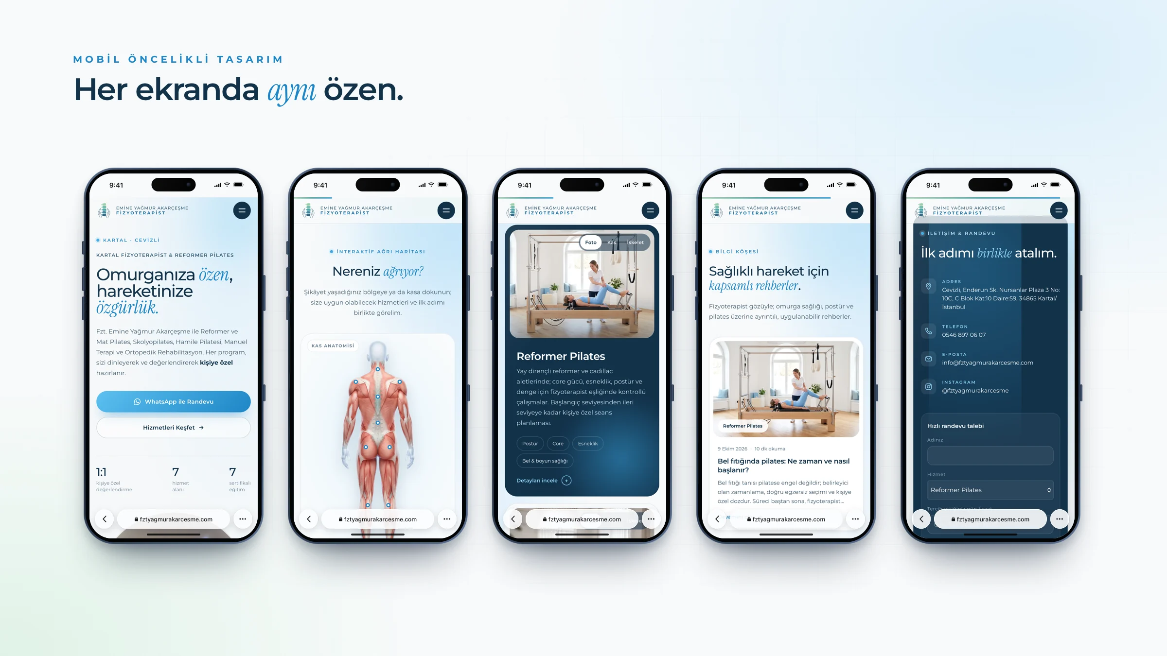 Sitenin mobil ekranları