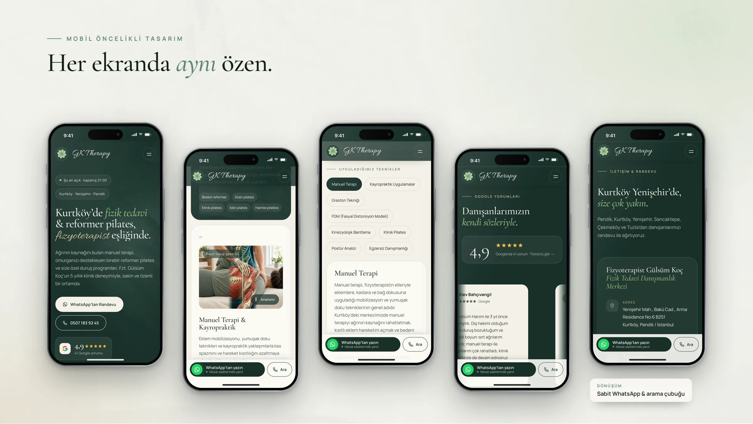 Sitenin mobil ekranları