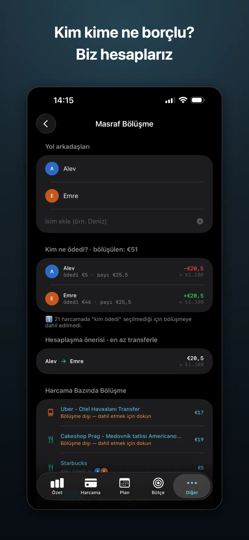 Valiz — Bölüşme ekranı